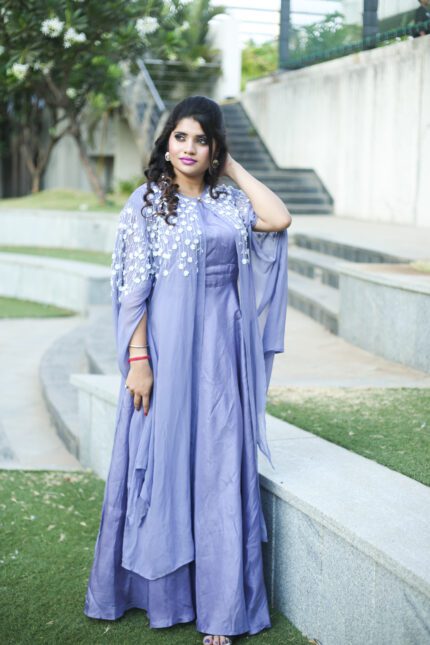 embellished cape sleeves indowestern outfit